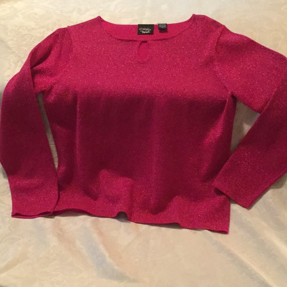 Dressy top. Glittery magenta knit, long sleeves.
